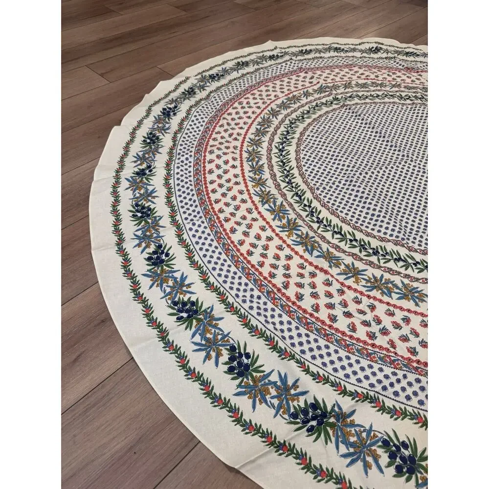 Le Cluny France Olives & Mimosa Provential 69” Round Acrylic Coated Tablecloth